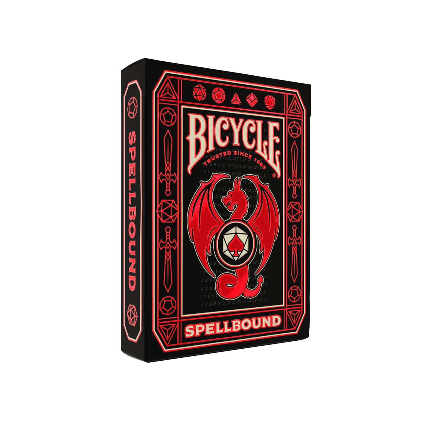 Bicycle Spellbound card back design with dragons and swords for immersive gameplay.