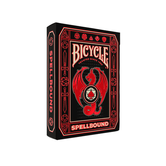 Bicycle Spellbound card back design with dragons and swords for immersive gameplay.