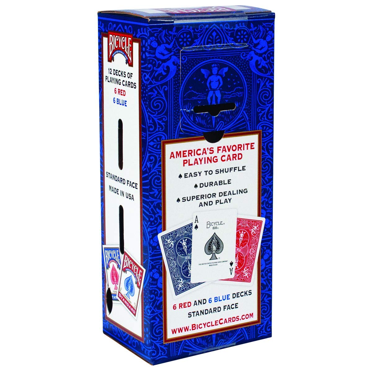 Bicycle Standard Index 12-pack box on table highlighting durable construction for consistent play