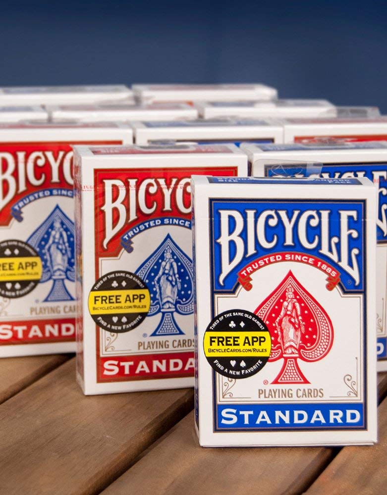 Product packaging of Bicycle cards on shelf communicates quality and heritage