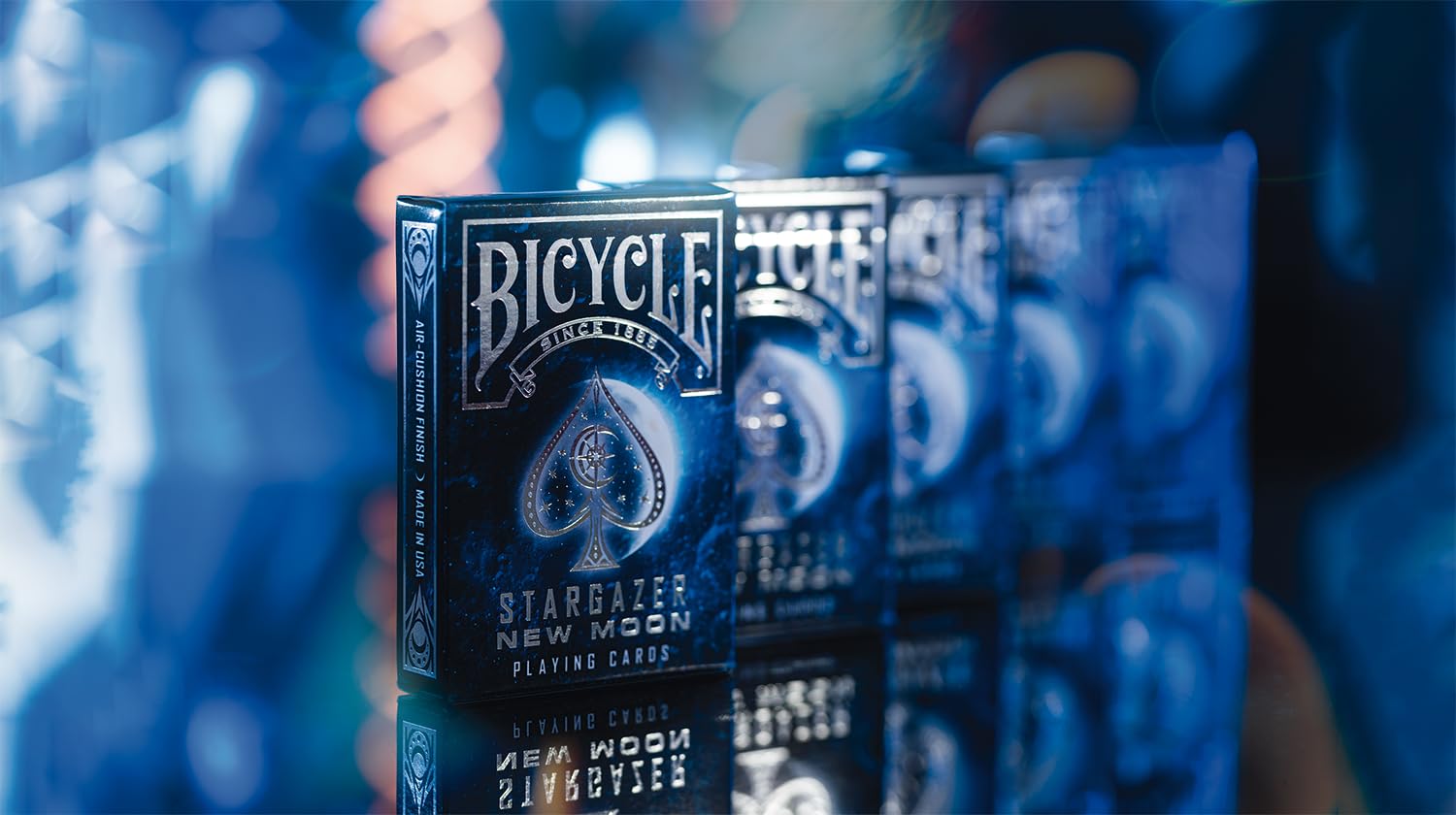 Bicycle Stargazer New Moon blue deck with air-cushion finish for smooth shuffling.