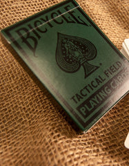 Bicycle Tactical Field Playing Cards Jungle edition with camo print for stealthy, durable play.