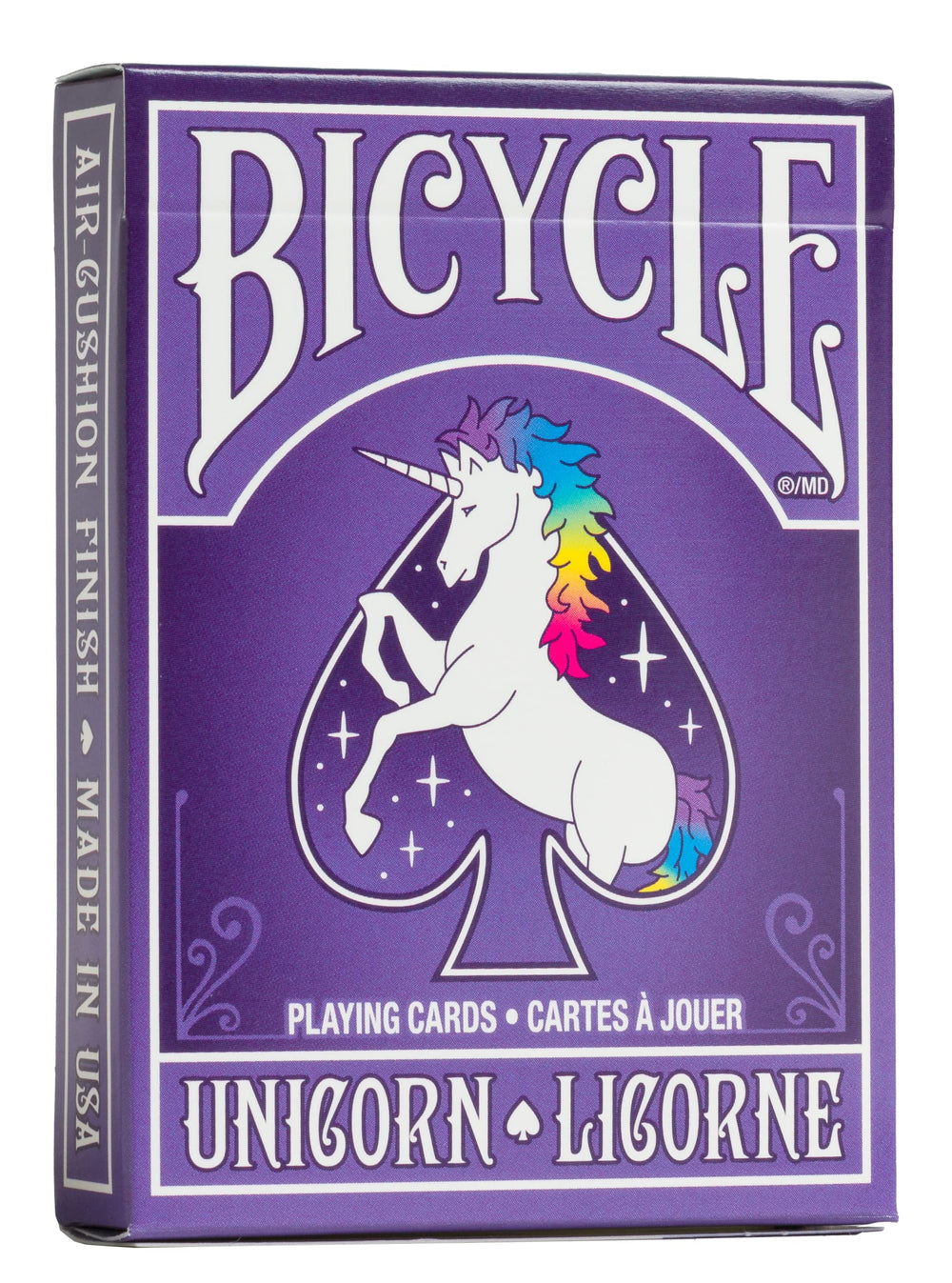 Bicycle Unicorn Playing Cards back design adds whimsical charm for game nights.