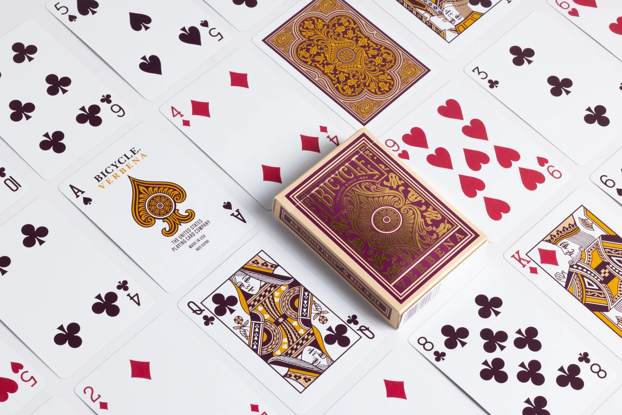 Bicycle Verbena Card Backs with luxe gold and purple tones