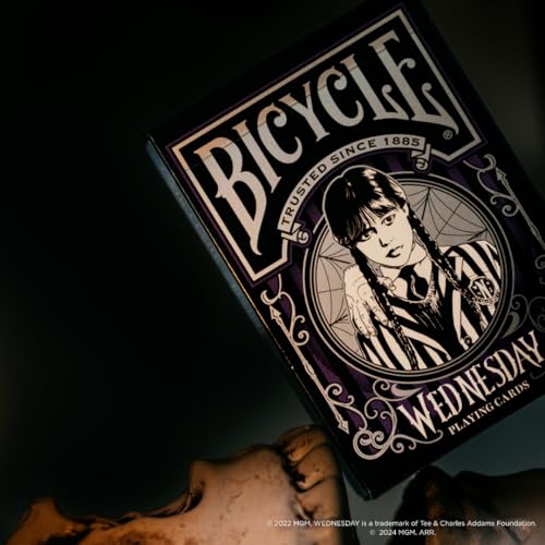Bicycle Wednesday character court cards art featuring Wednesday Addams and friends