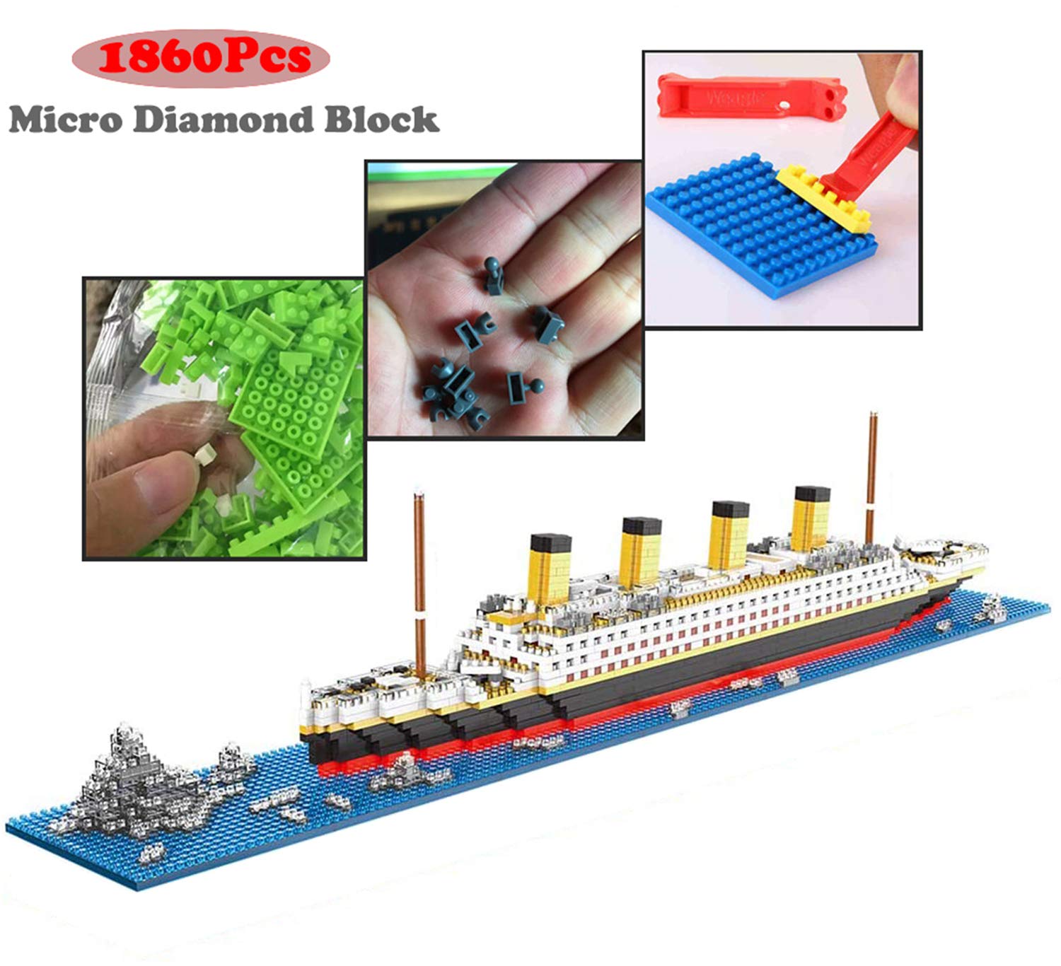 Detail-rich hull and deck patterns shown in the Titanic micro bricks.
