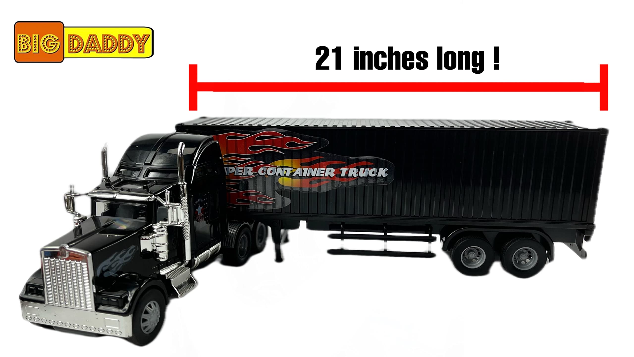 Big Daddy heavy-duty tractor trailer toy loading scene emphasizes imaginative play.