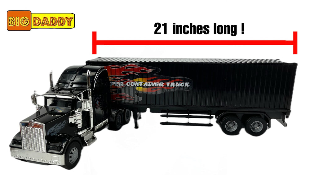 Big Daddy heavy-duty tractor trailer toy loading scene emphasizes imaginative play.
