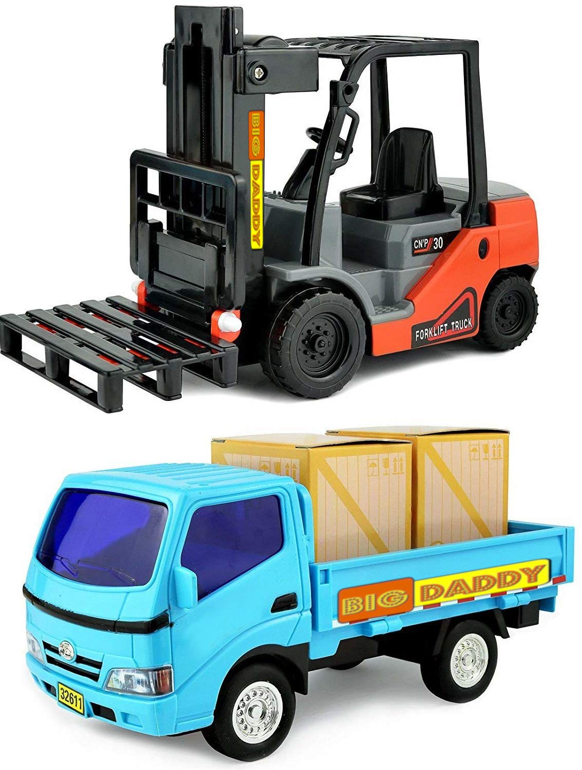 Big Daddy Trucks Combo friction-powered forklift in action for dynamic construction play.