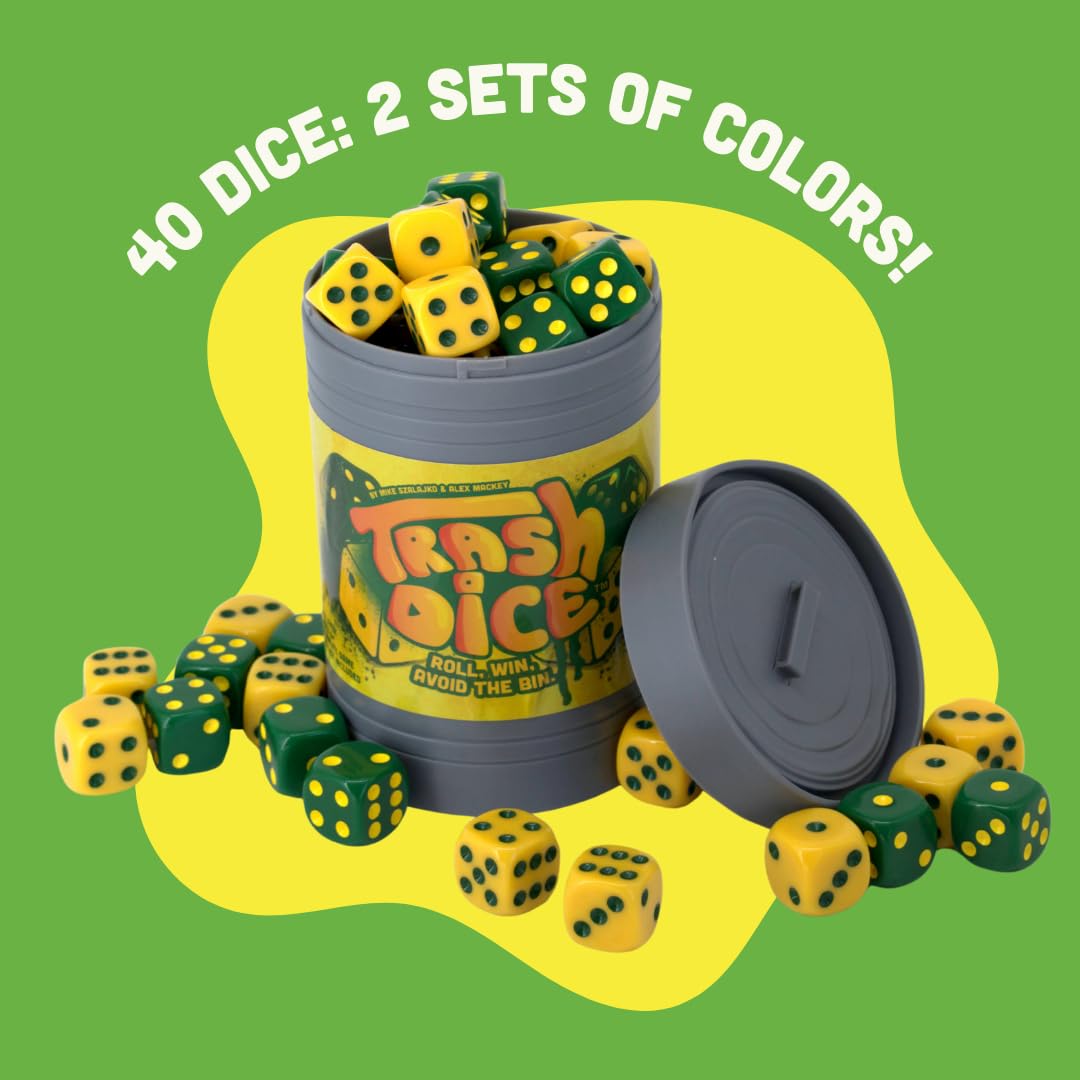 Big Discoveries Trash Dice portable pocket-sized game for travel and parties.