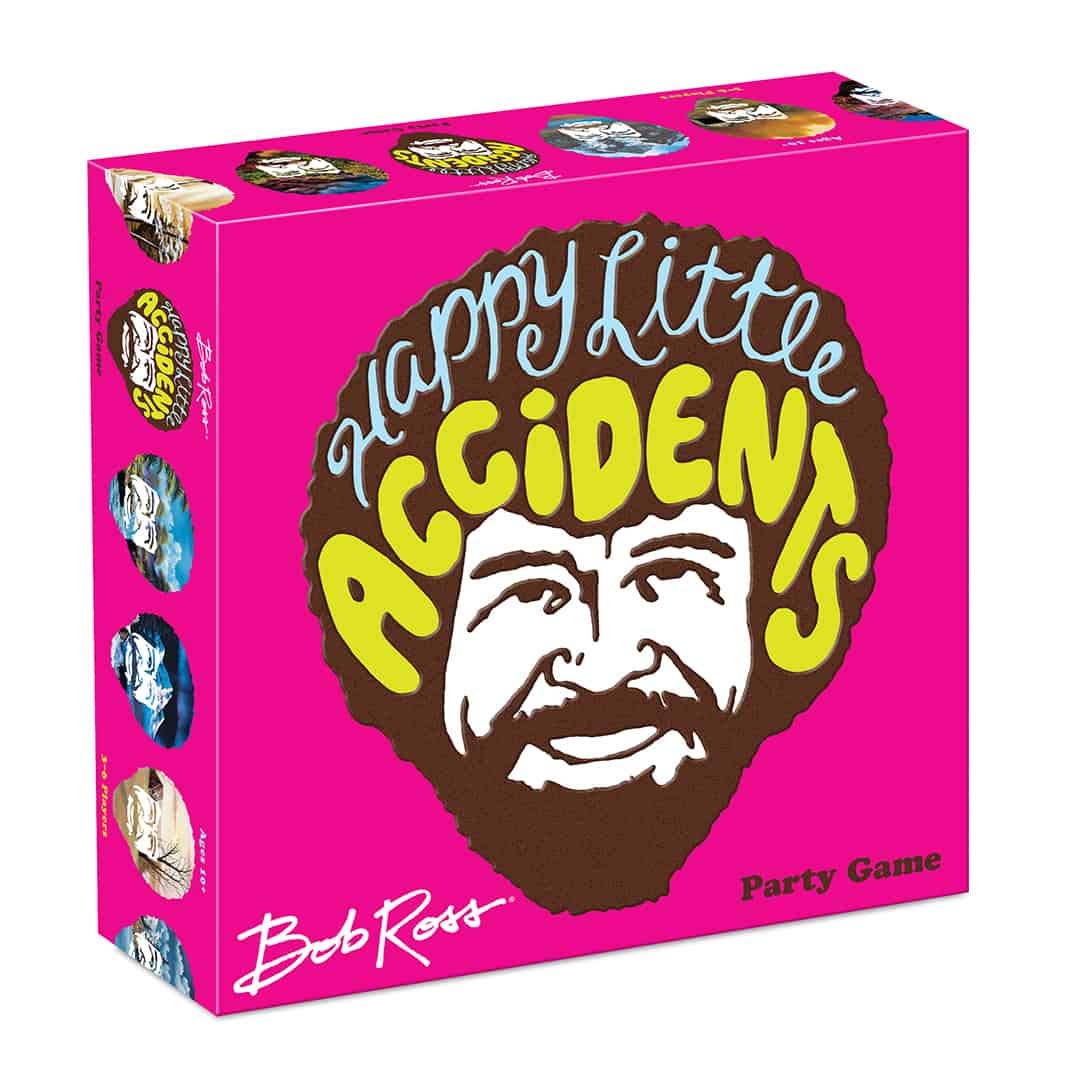 Big G Creative Bob Ross Happy Little Accidents game box showcases the colorful party set for friends.