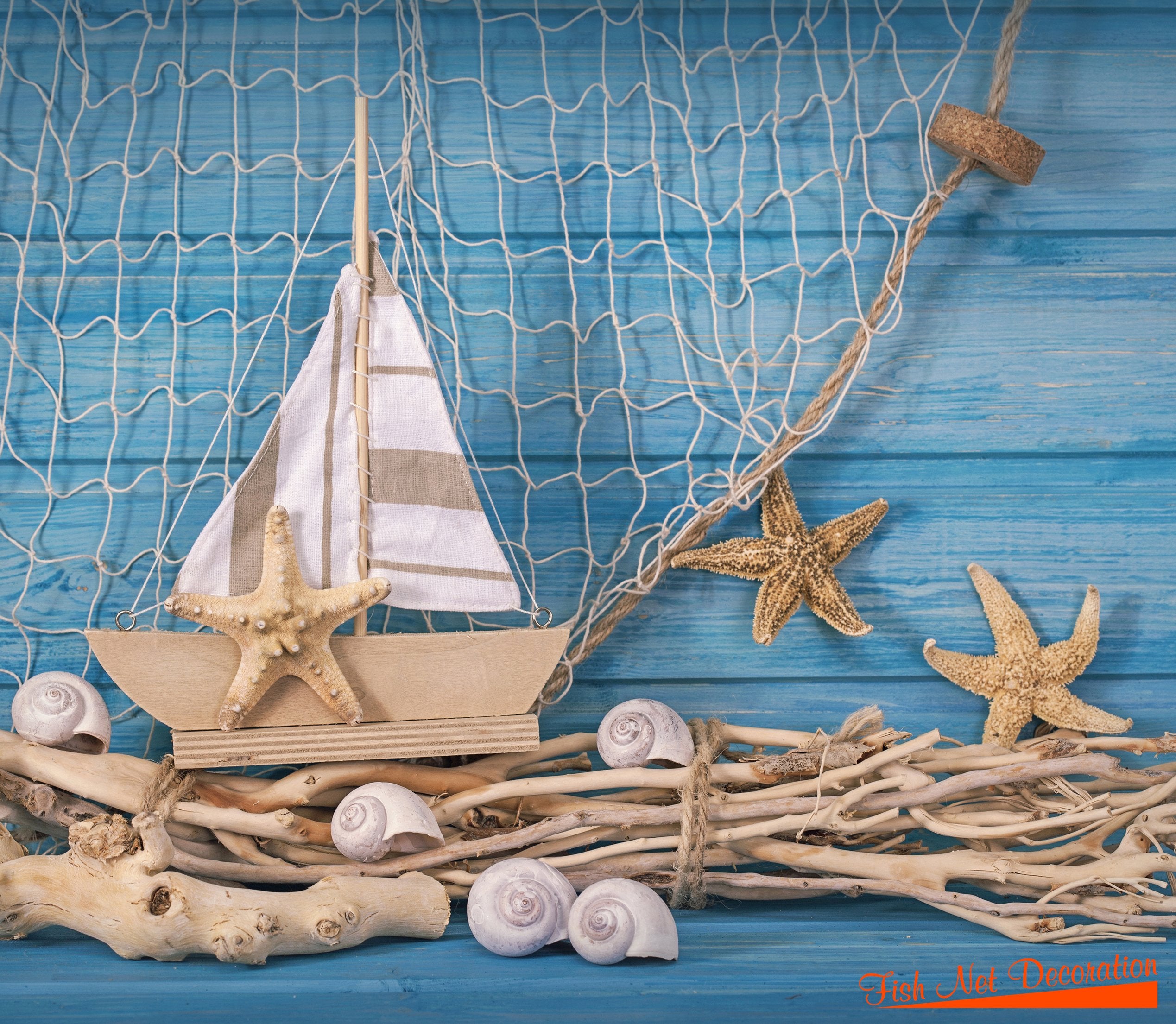 Big Mo's Toys fish net hanging decor enhances photo backdrops and party tables.
