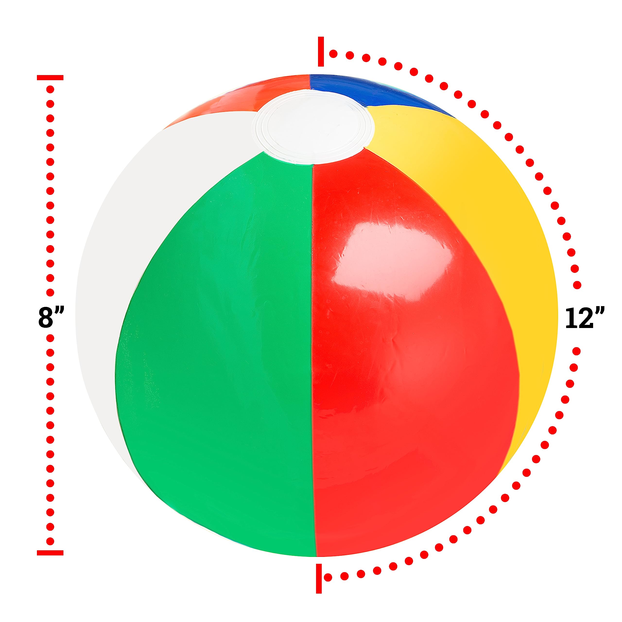 Close-up of colorful rainbow panels on Big Mo's Toys beach ball.