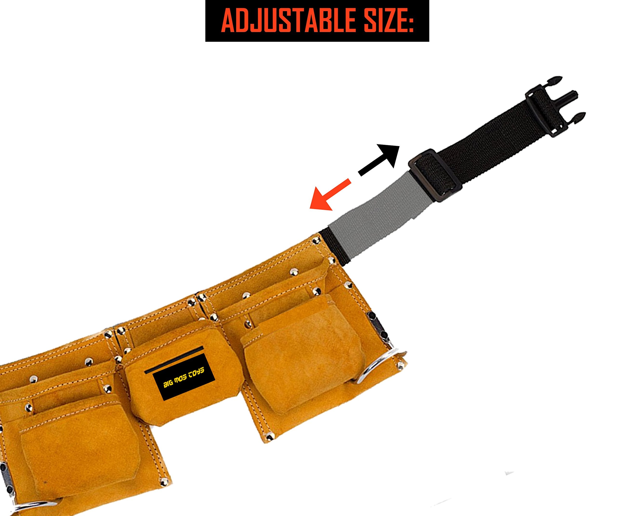 Big Mo's Toys Tool Belt pocket layout highlighting five tool pockets