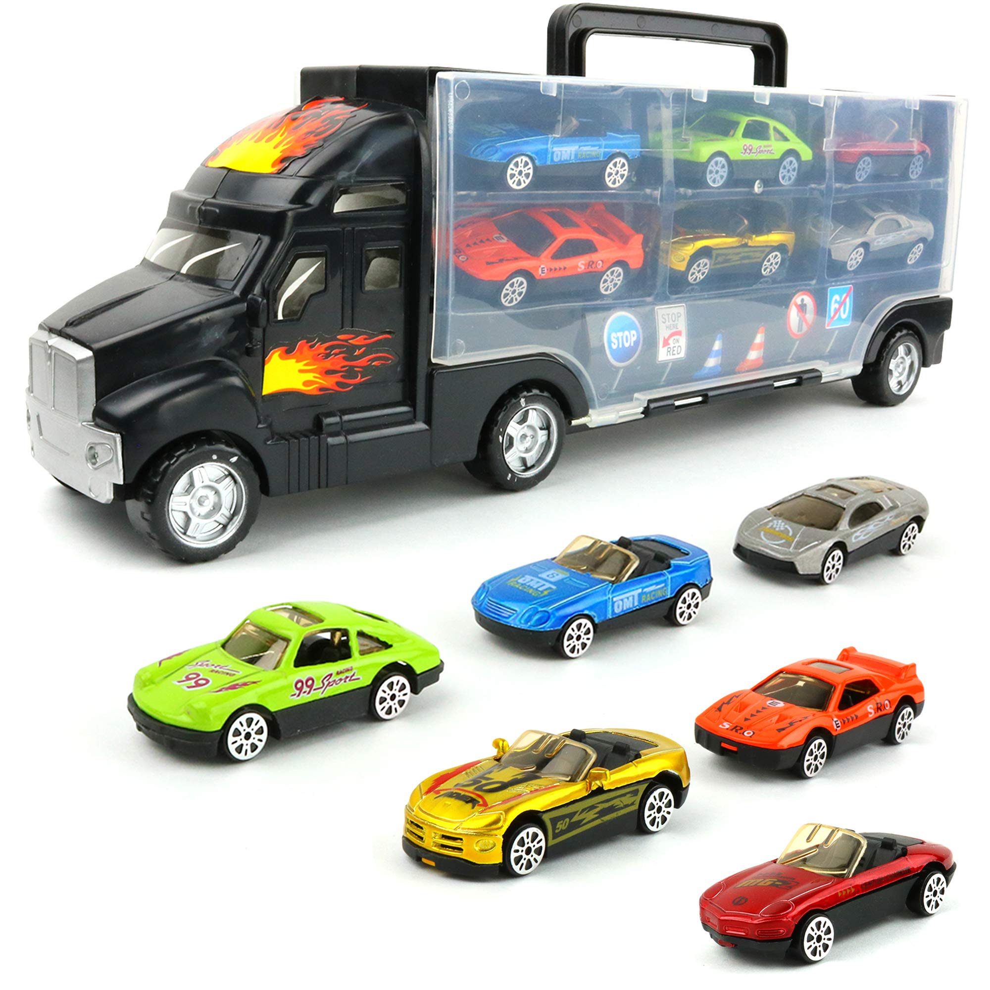 Big Mo's Toys transport truck with handle enables easy on-the-go play