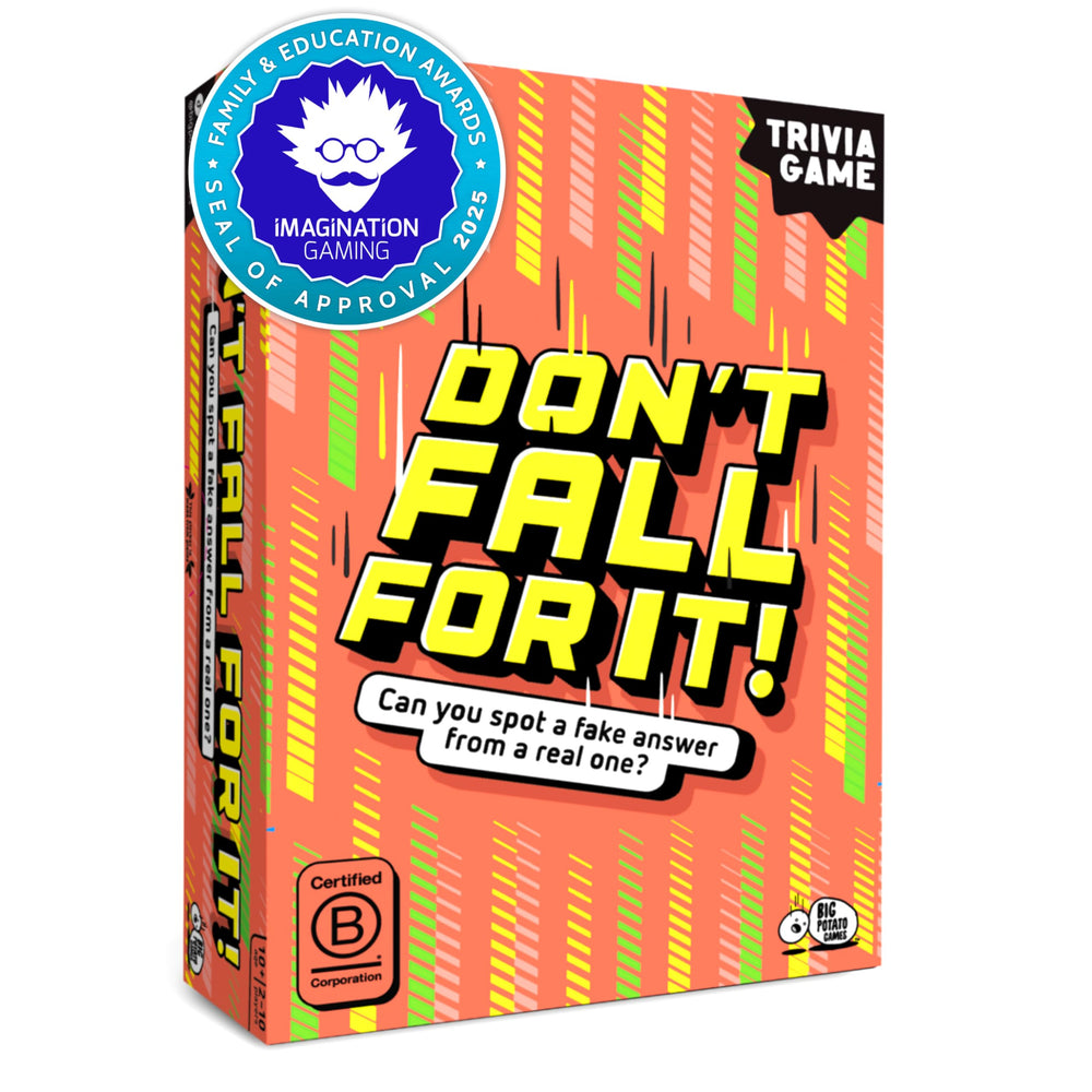 Big Potato Don't Fall for It tower setup creates suspenseful family game nights.