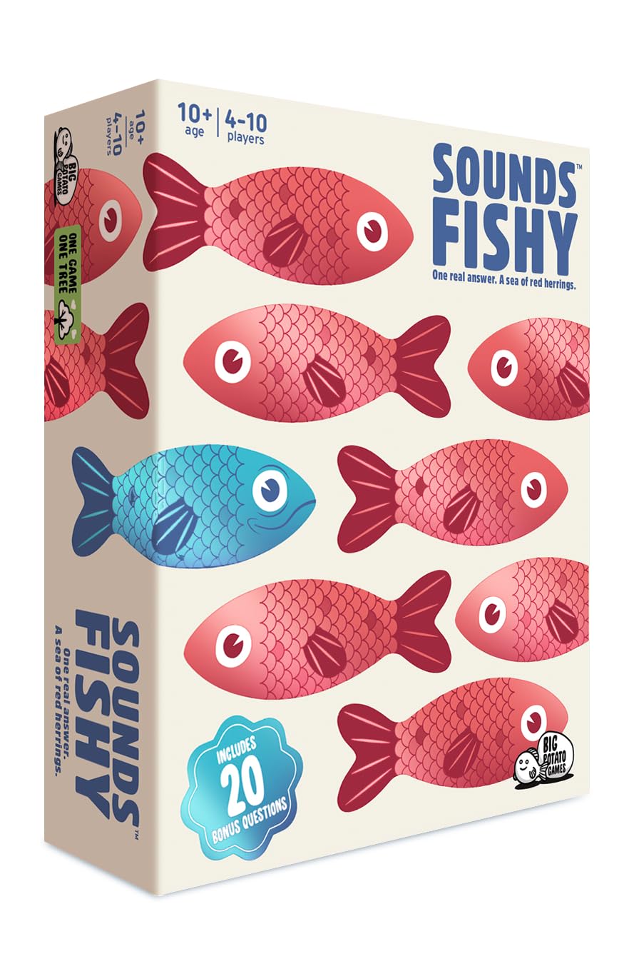 Big Potato Sounds Fishy board game setup for a family game night.