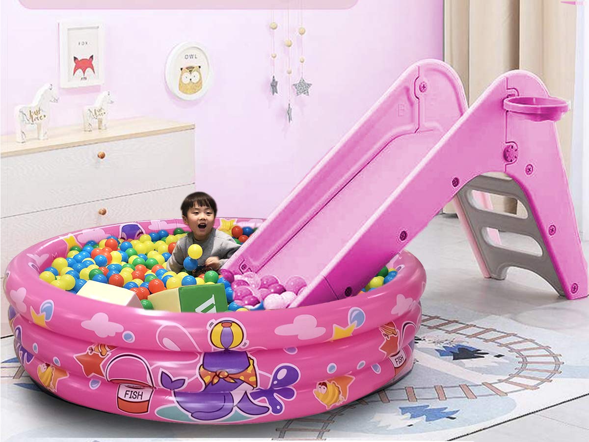 Big Summer 3 Rings pool used as a ball pit for toddler play.