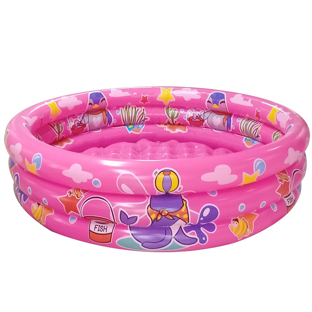 Big Summer 3 Rings pink kiddie pool with soft base for safe splash play.