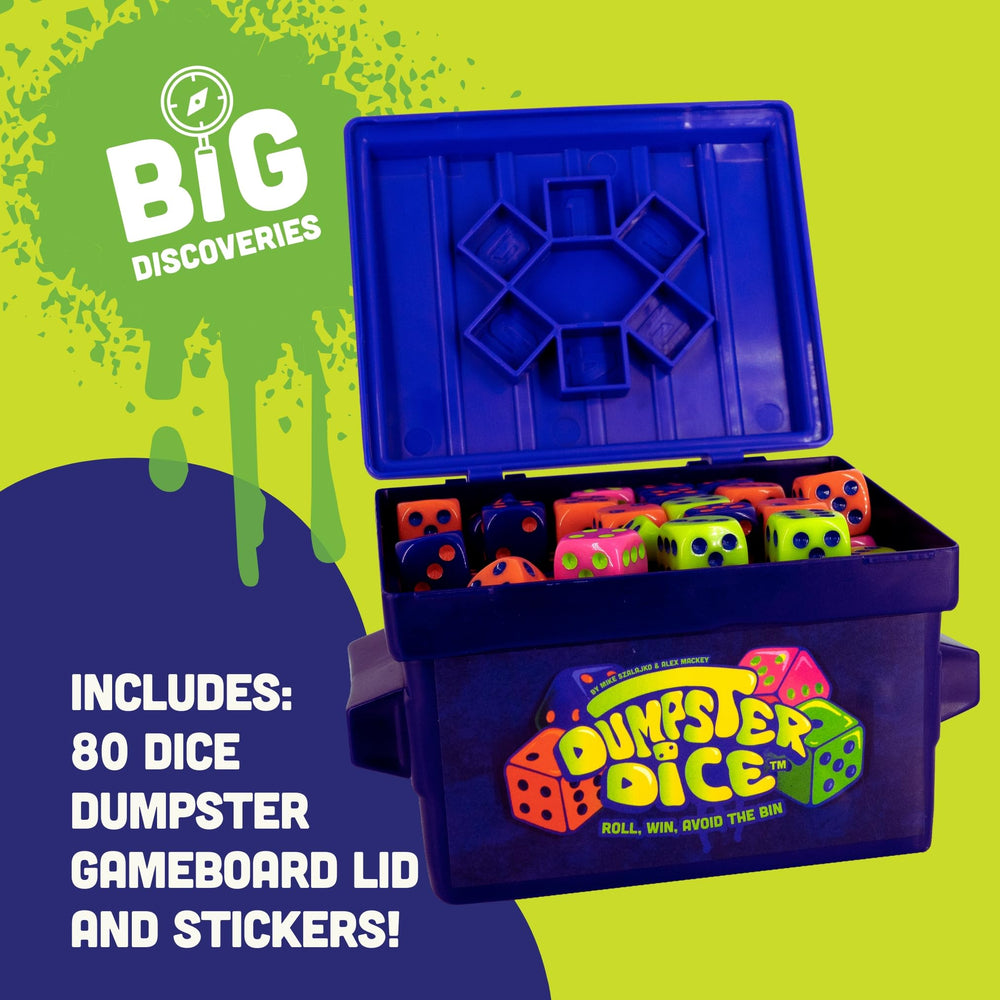 Dumpster Dice can be paired with Trash Dice to expand to six players.