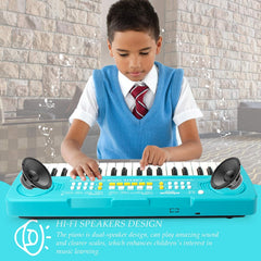 BIGFUN kids piano blue with dual speakers, ready for playback and clear sound.