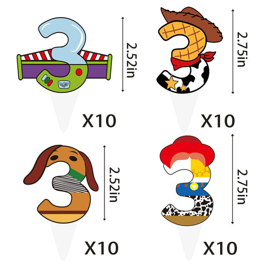 BIGKEOKI 3rd birthday cake decorations toppers with four playful designs.