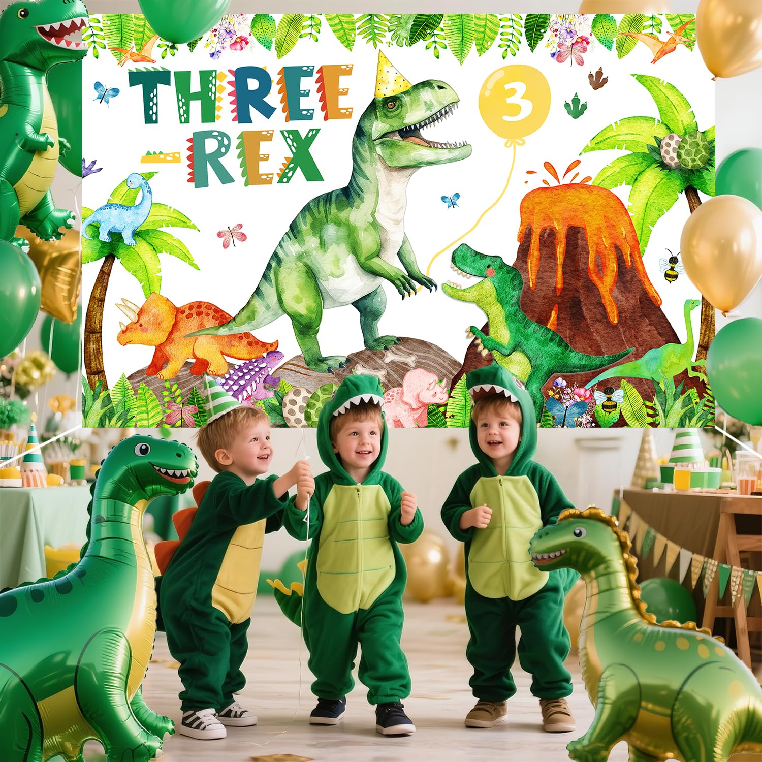 BIGKEOKI dinosaur party backdrop provides a vivid, glare-free photography backdrop.