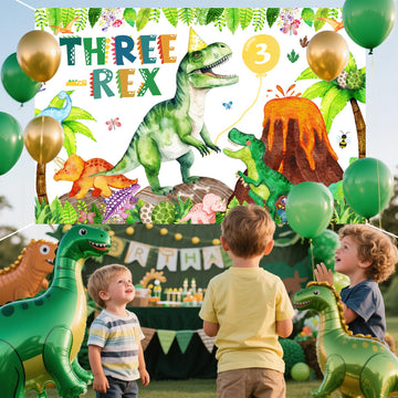 BIGKEOKI green dino backdrop ideal for 3rd birthday photo ops.