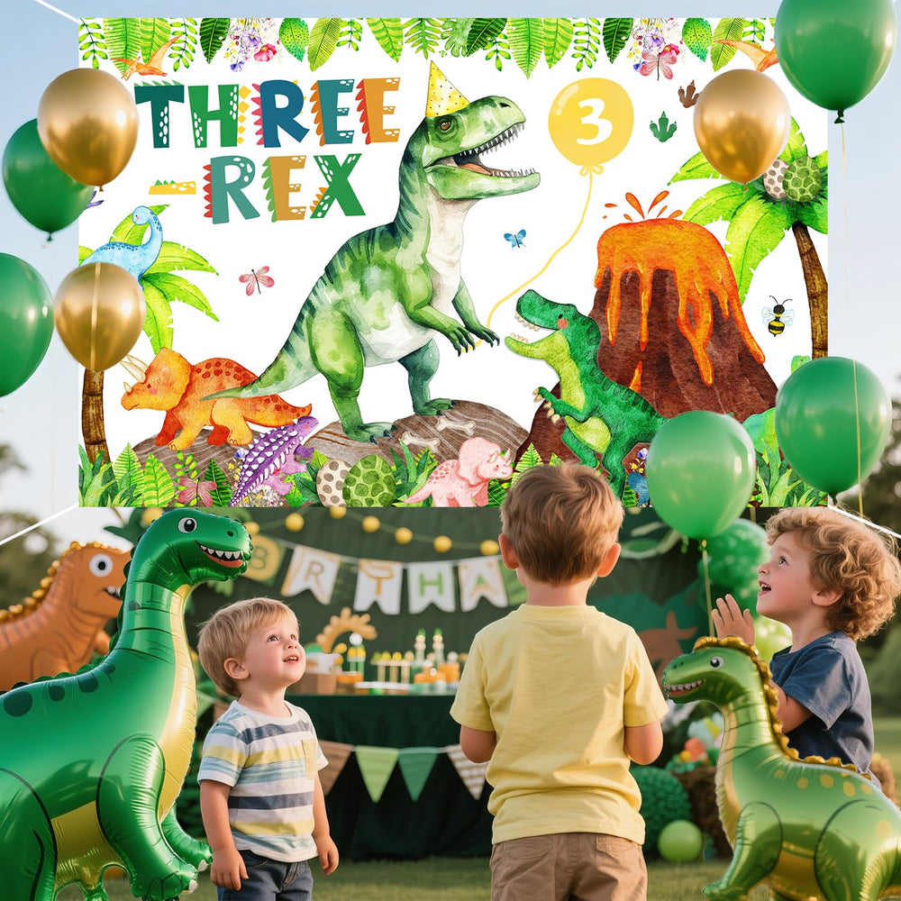 BIGKEOKI green dino backdrop ideal for 3rd birthday photo ops.