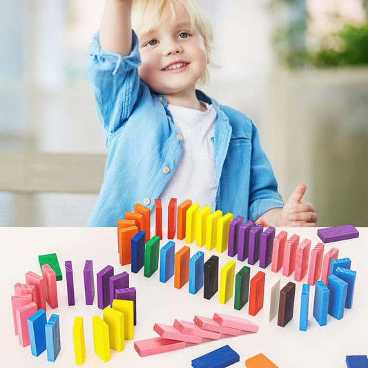 Colorful wooden domino pieces from BigOtters Dominos set