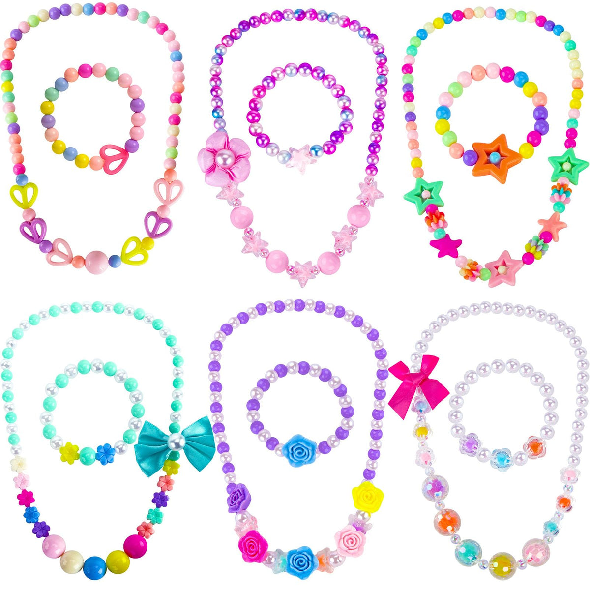 BigOtters little girls necklace bracelet set with pastel beads for daily dress-up fun