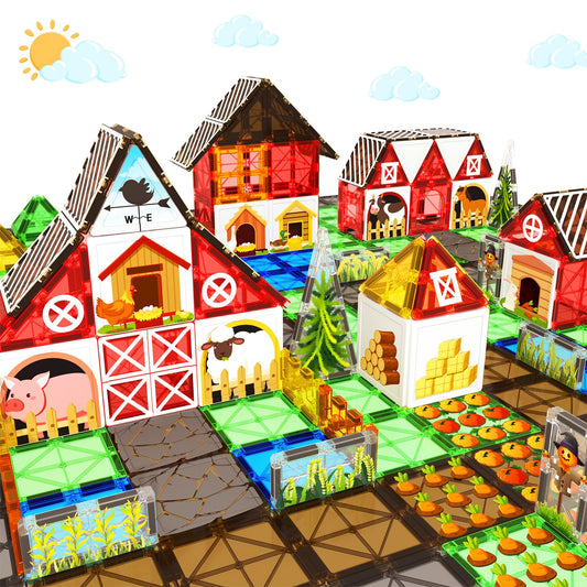BigShu farm set of magnetic tiles with animal designs for color and shape recognition