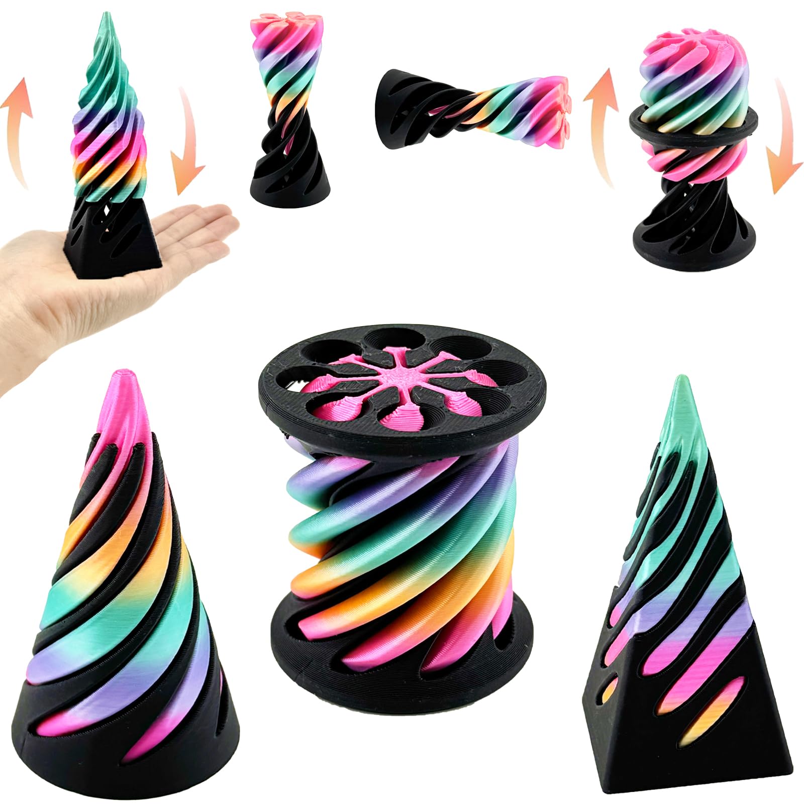 Bigted 3-pack spiral cone fidget toy pyramid passthrough in pink for focus