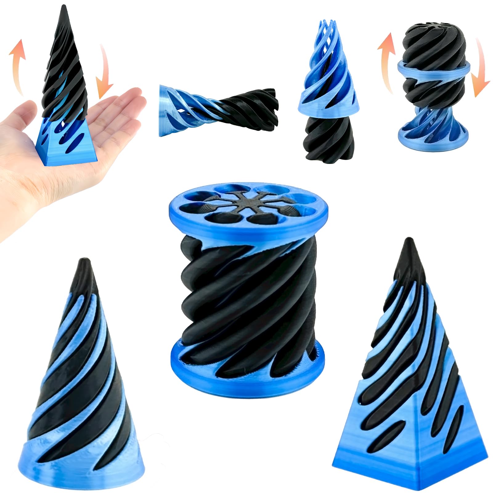 Bigted 3 pack spiral cone toy blue front view for tactile focus and stress relief