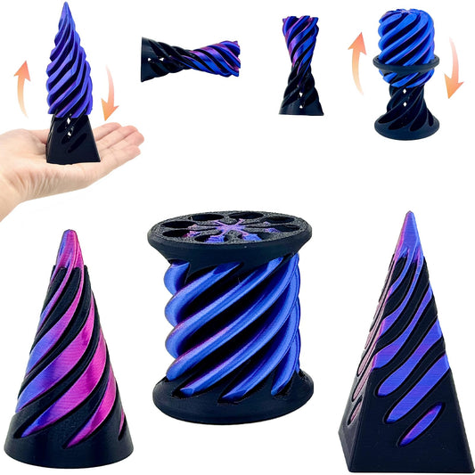 Bigted Spiral Cone Fidget on desk showing hypnotic spin for calm focus.
