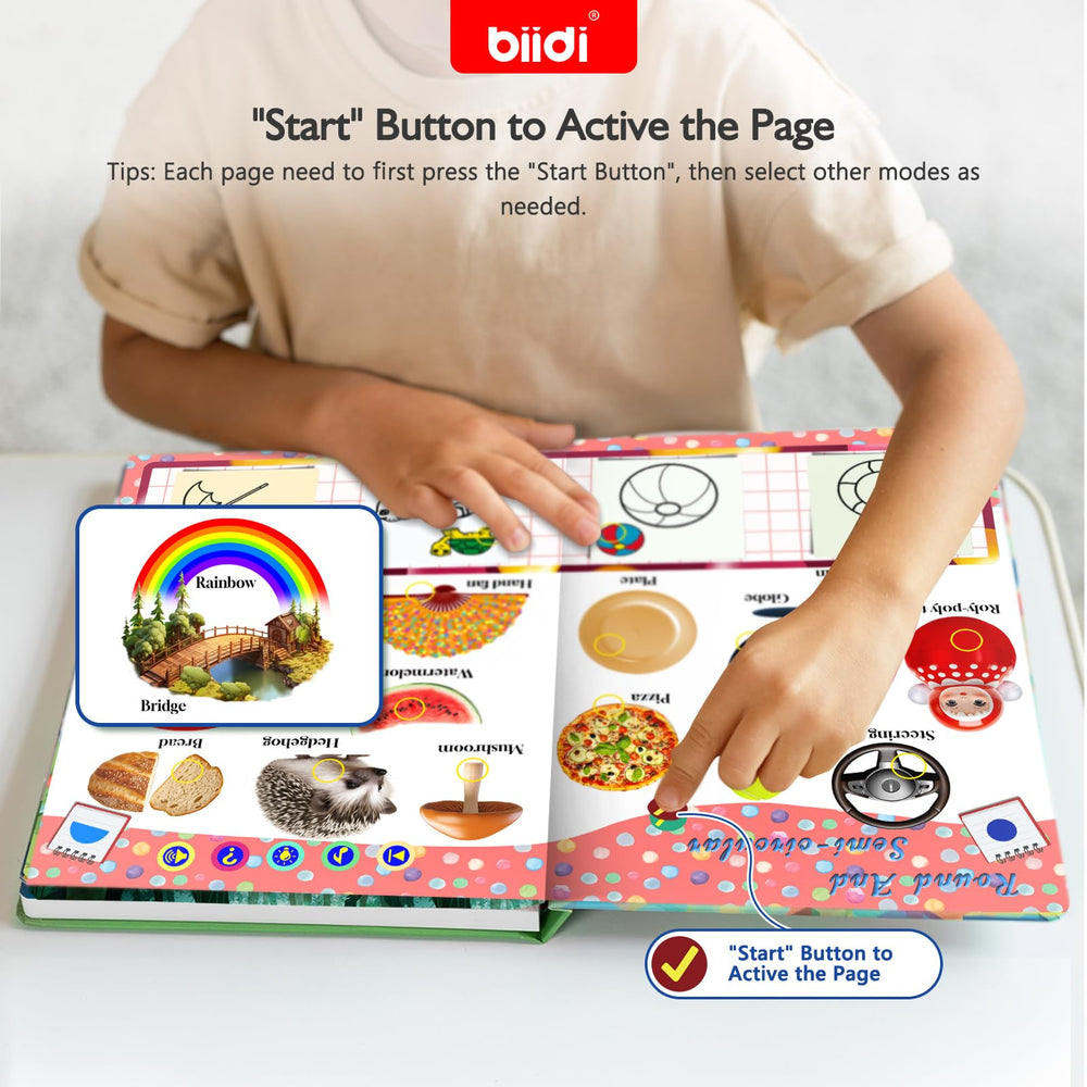 Biidi button-press sound pages encourage hands-on learning and focus.