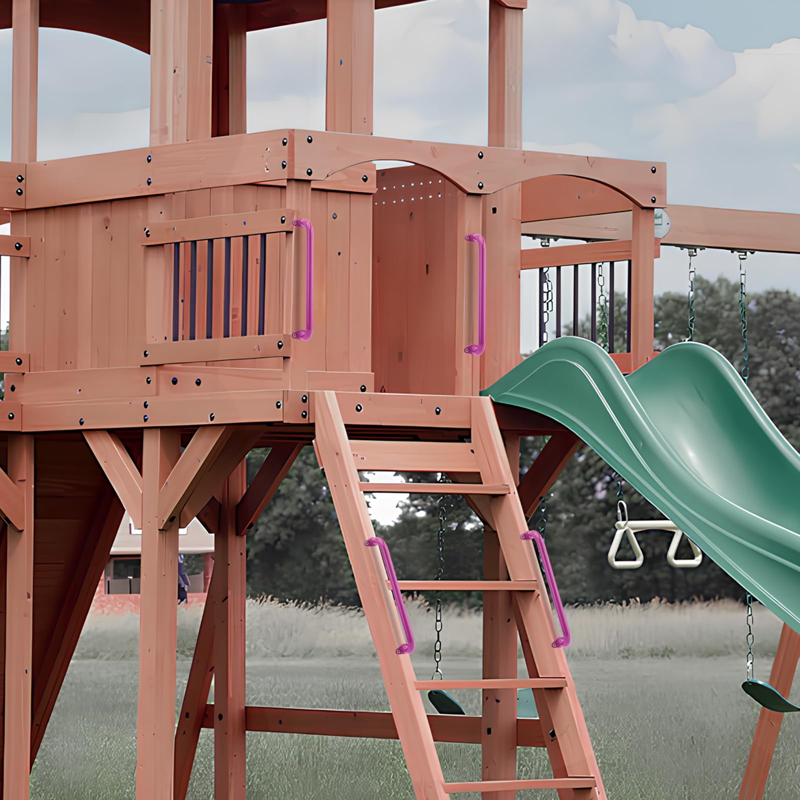 BiJun pink 17-inch metal playground handles close-up grip detail and anti-slip finish.