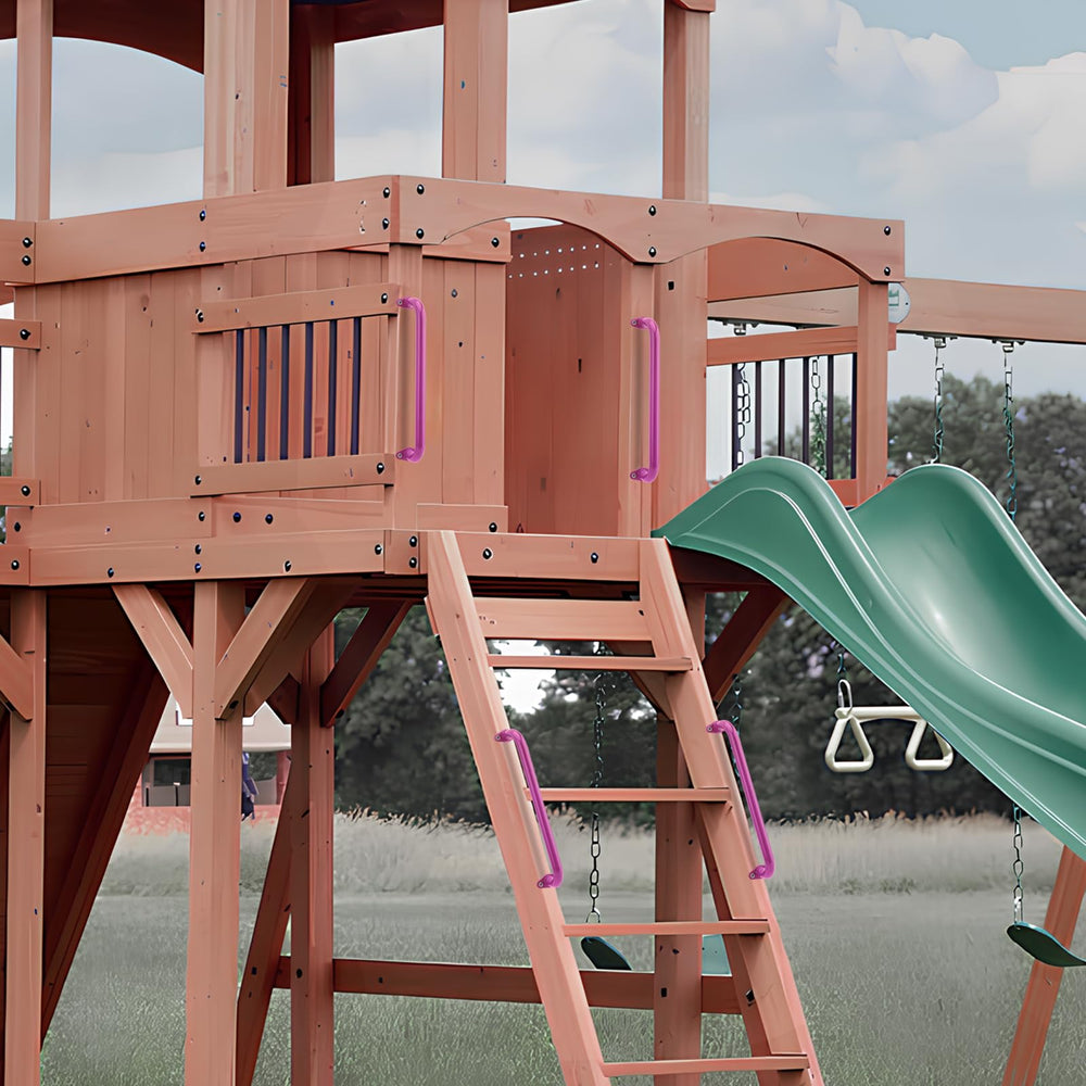 BiJun pink 17-inch metal playground handles close-up grip detail and anti-slip finish.
