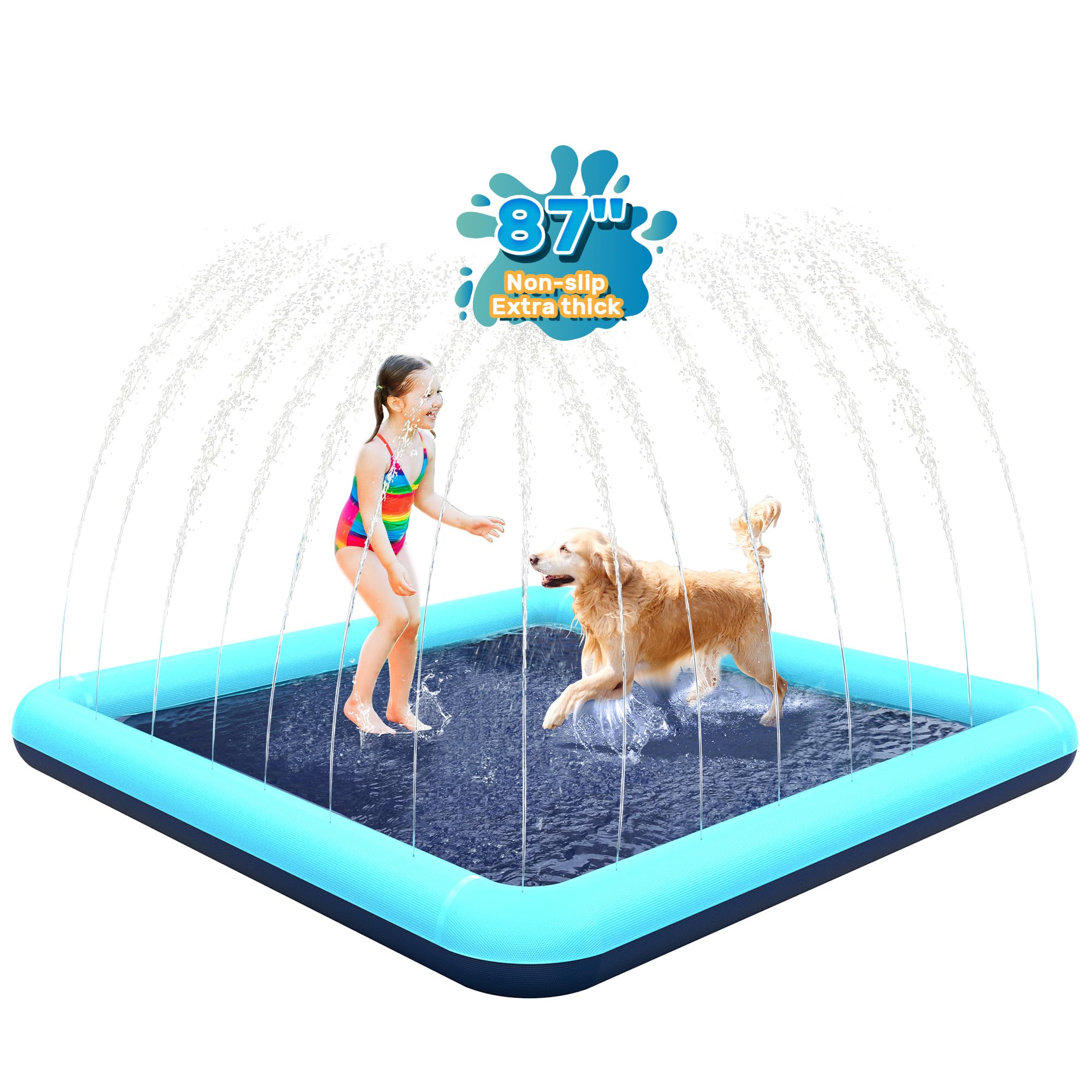 Bilibara 87 inch splash pad with non-slip surface supports safe dog play in heat