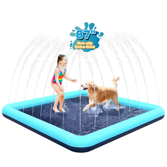 Bilibara 87 inch splash pad with non-slip surface supports safe dog play in heat