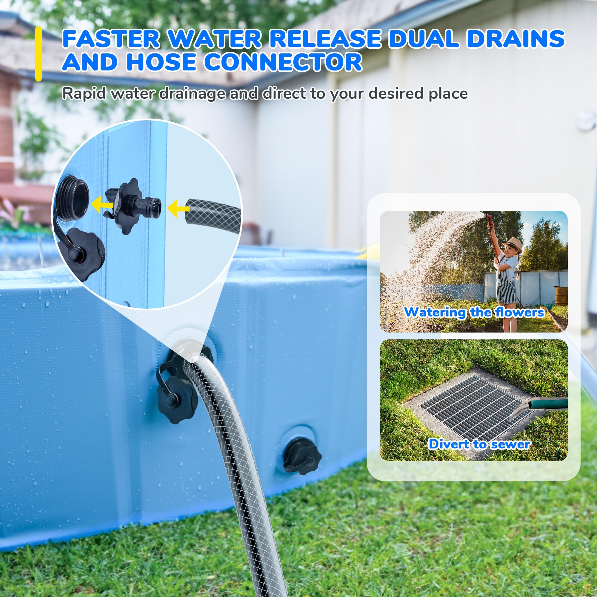 Bilibara 87inch foldable dog pool with double drainage for easy cleaning.