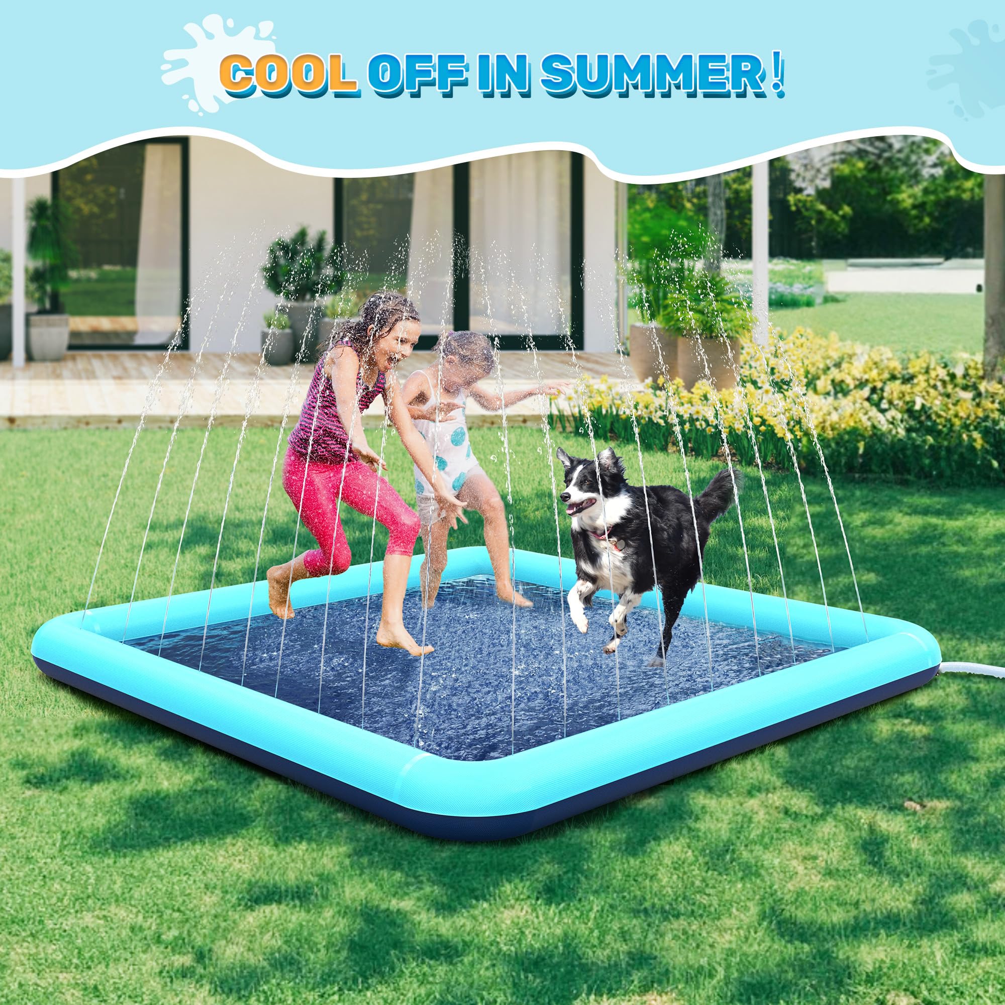 Bilibara teal splash pad surface helps create a cooling play area outdoors.