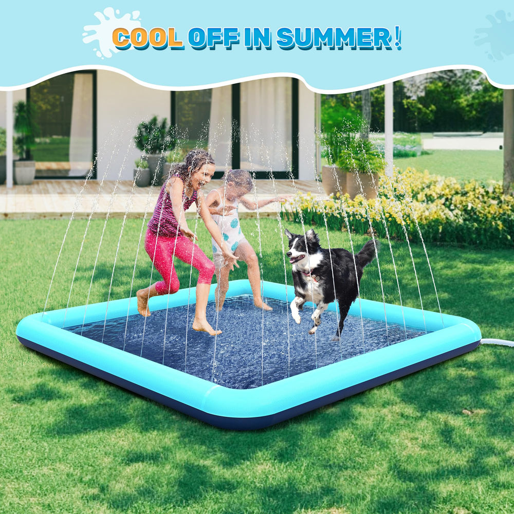 Bilibara teal splash pad surface helps create a cooling play area outdoors.