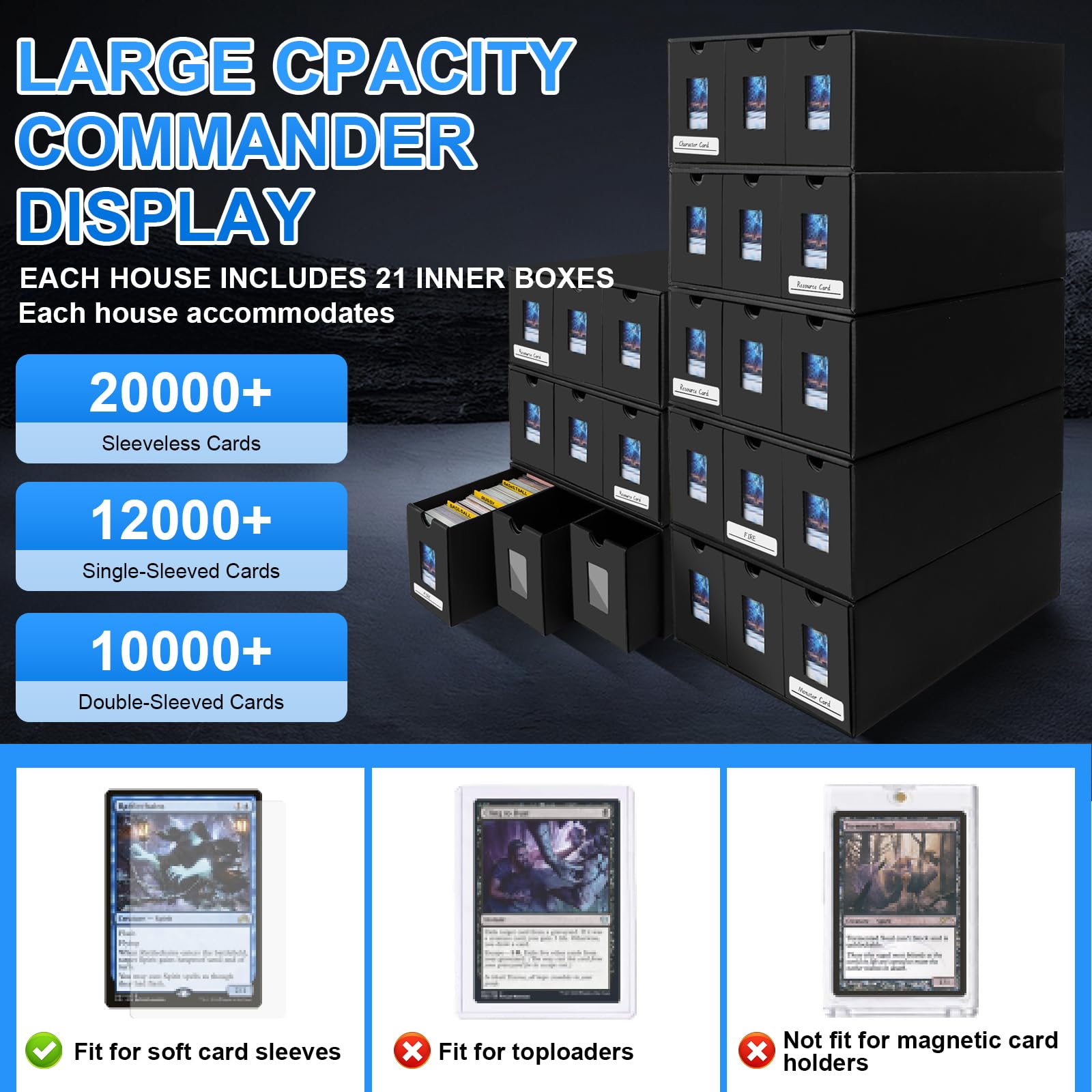 BILIPLE commander-display setup highlights quick identification of card sets.