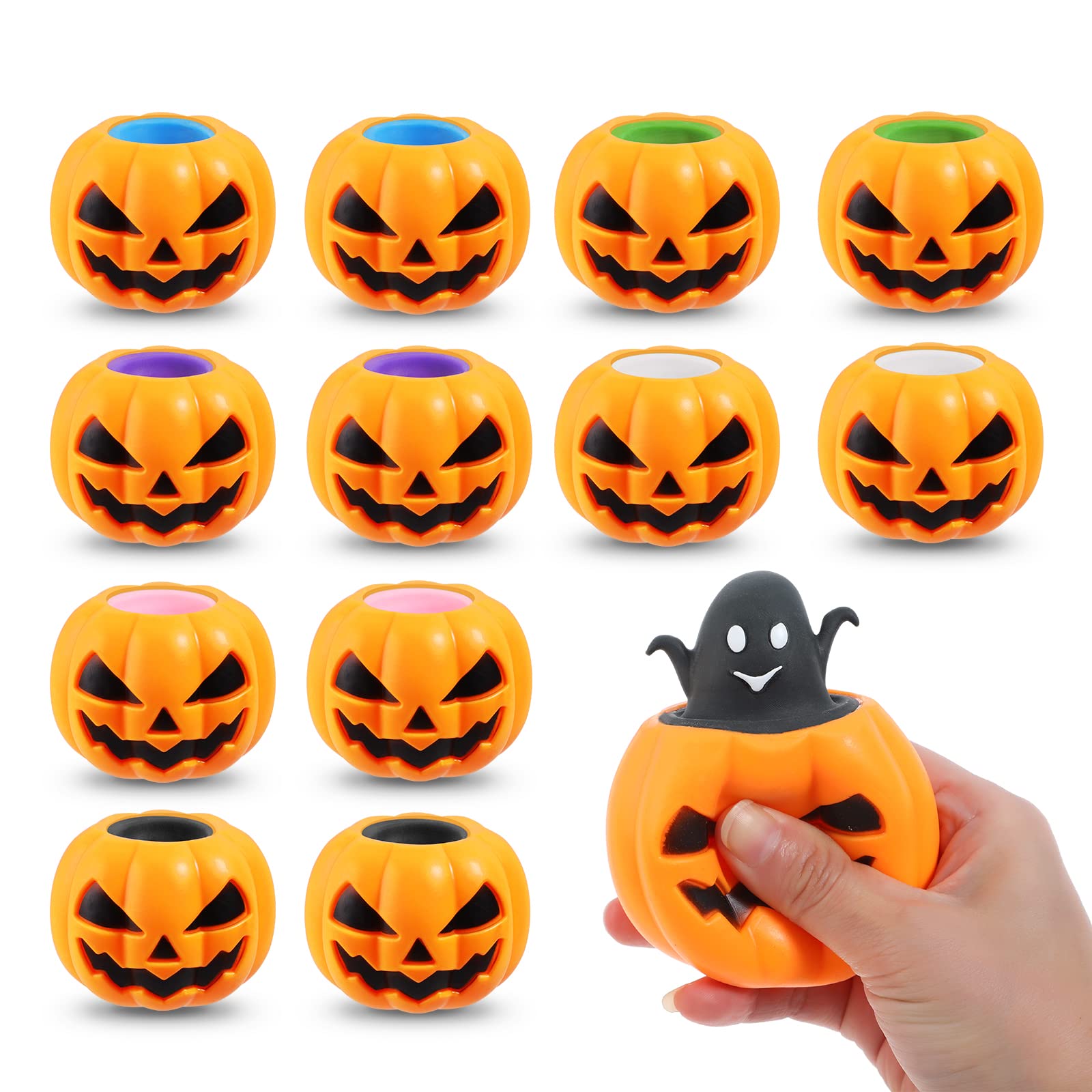 BILLMOSS Halloween pumpkin squishy blue ghost pops for stress relief and playful fun.