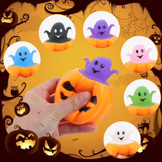 BILLMOSS Halloween pumpkin squishy green ghost pops out for tactile play and party favors.
