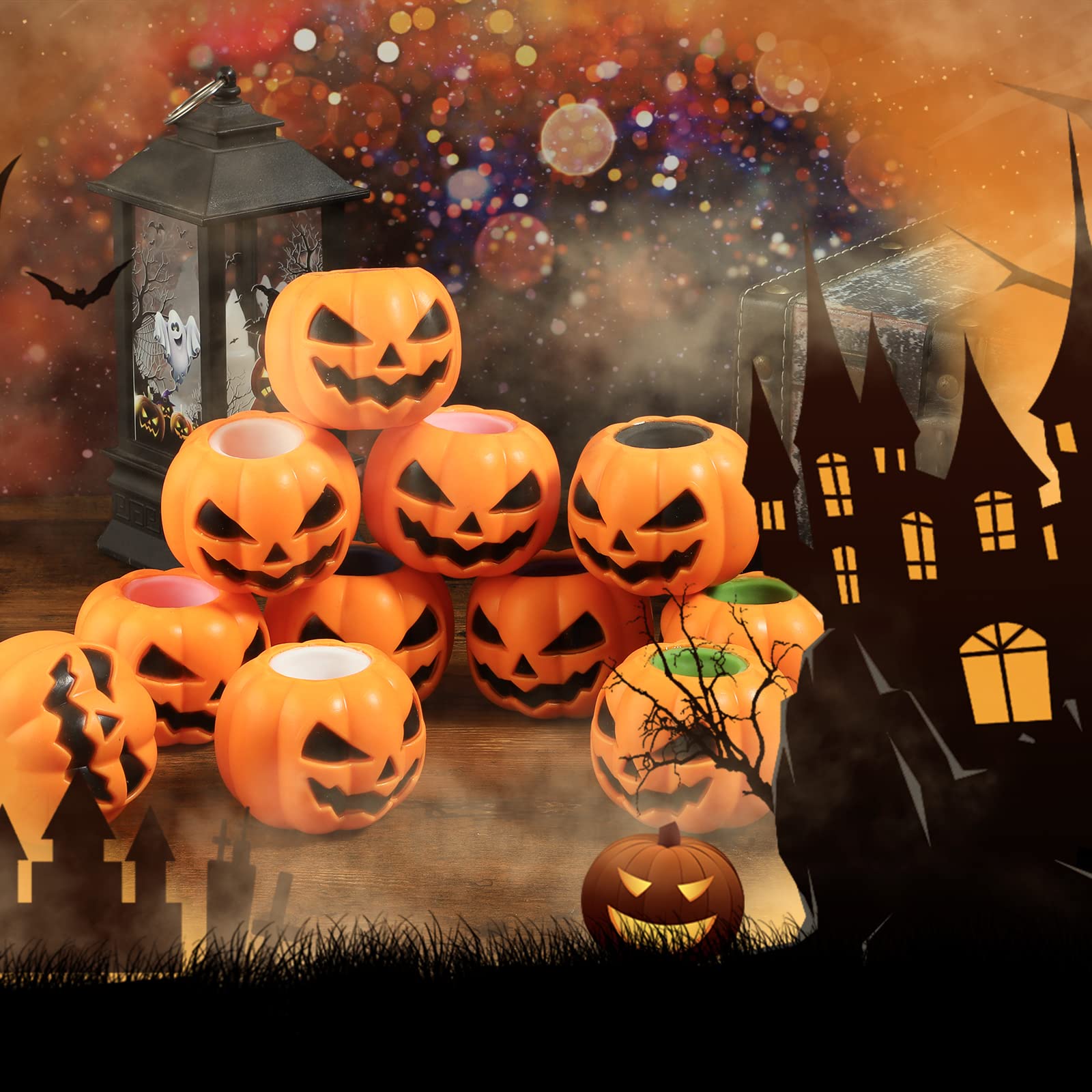 BILLMOSS Halloween pumpkin squishy package-open showcasing a 12-piece set.