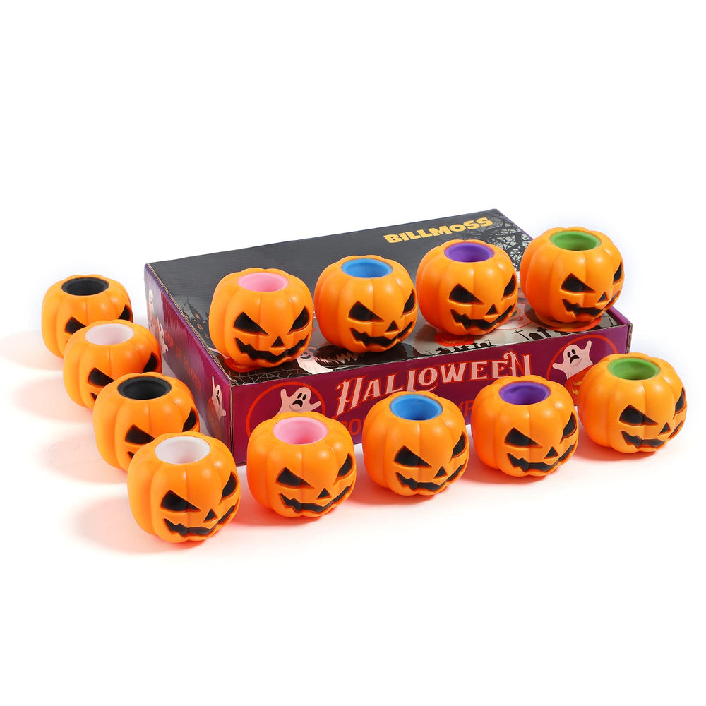 BILLMOSS Halloween pumpkin squishy party-favor setup with colorful ghosts for events.