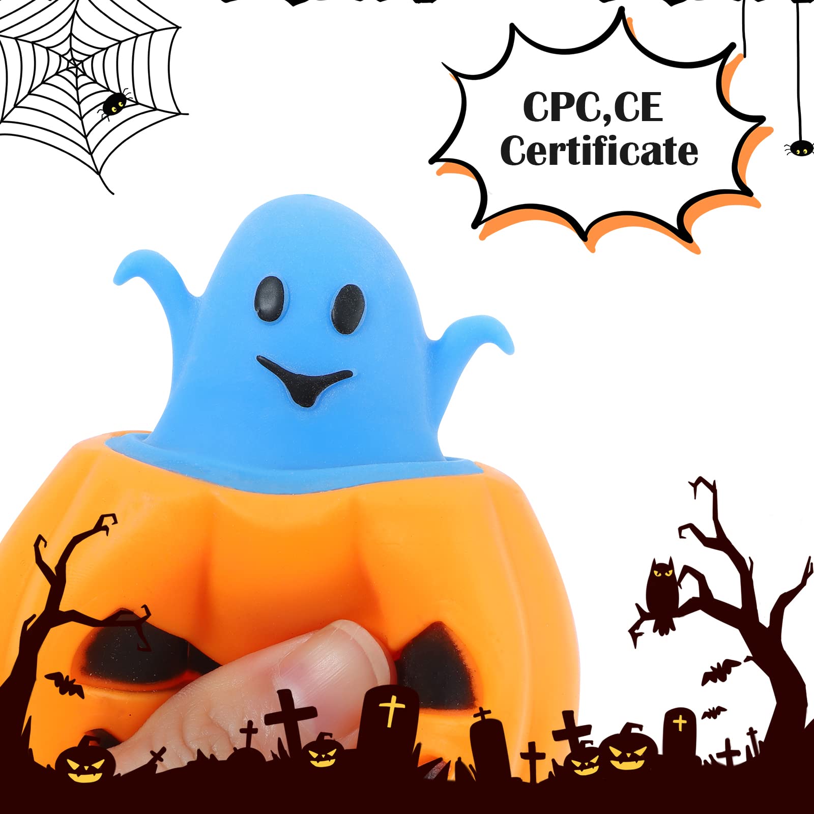 BILLMOSS Halloween pumpkin squishy white ghost pops for soft, satisfying squeezes.