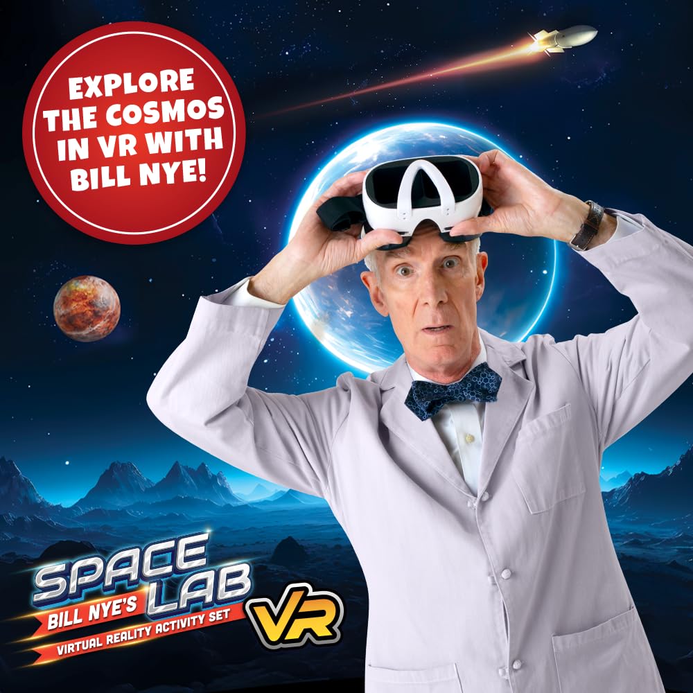 Bill Nye Space VR headset worn by child during hands-on learning